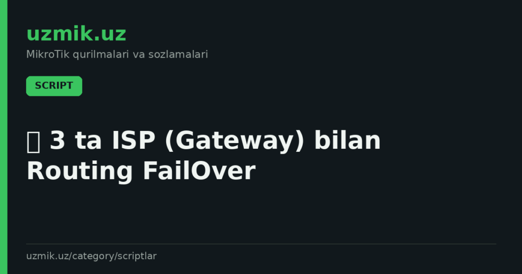 🛡 3 ta ISP (Gateway) bilan Routing FailOver