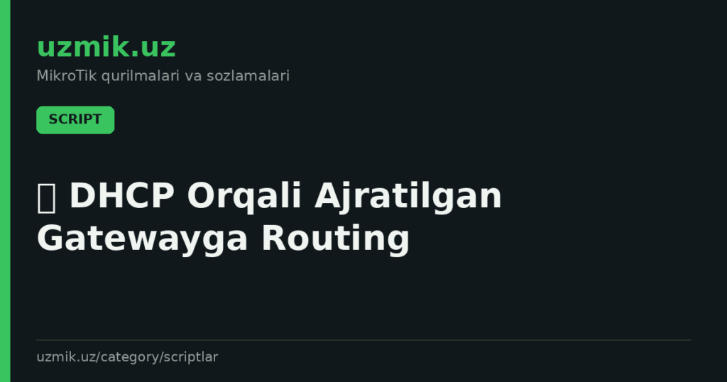 🌐 DHCP Orqali Ajratilgan Gatewayga Routing