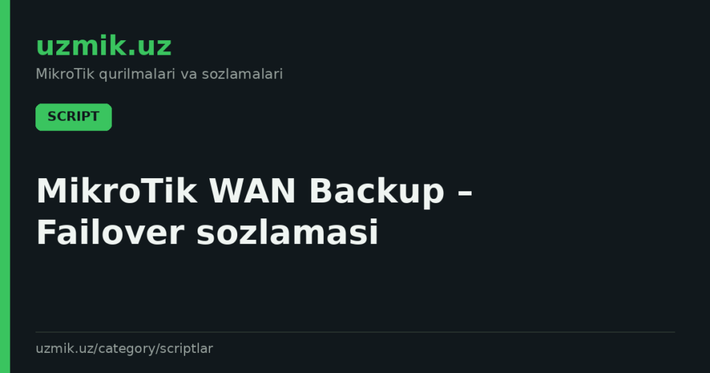 MikroTik WAN Backup – Failover sozlamasi