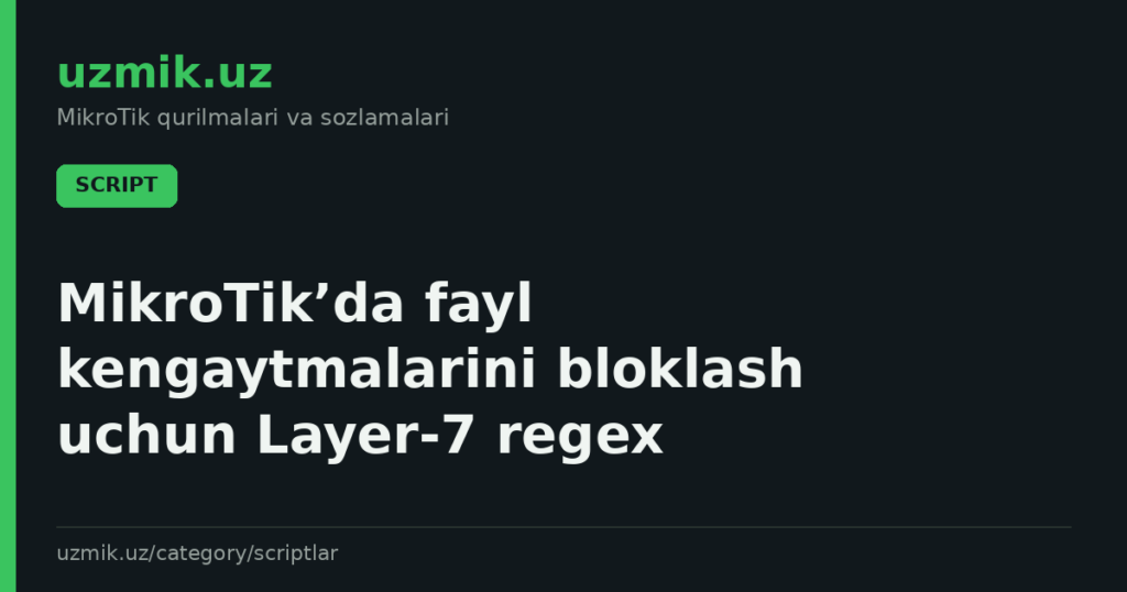 MikroTik’da fayl kengaytmalarini bloklash uchun Layer‑7 regex