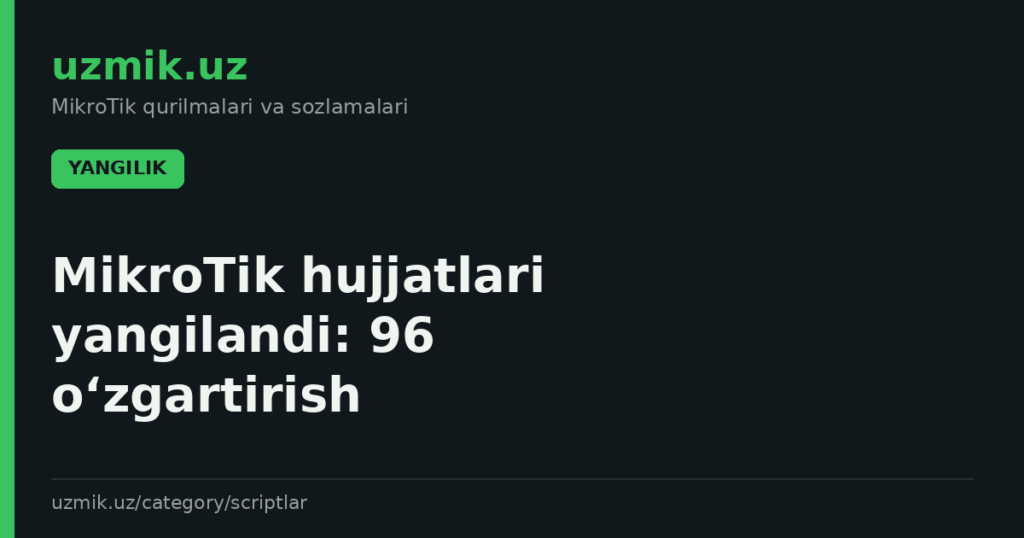 MikroTik hujjatlari yangilandi: 96 o‘zgartirish